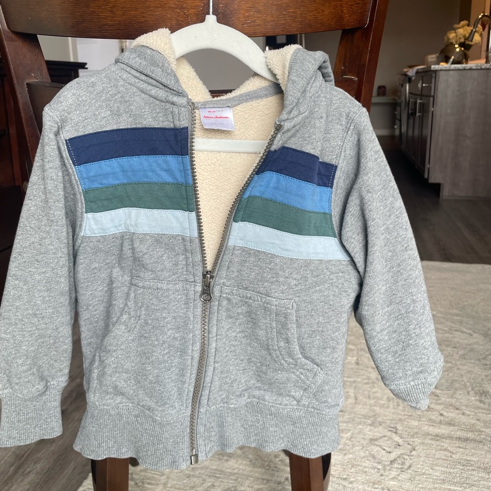 Hanna Andersson Gray Hoodie with Blue & Green Stripes
